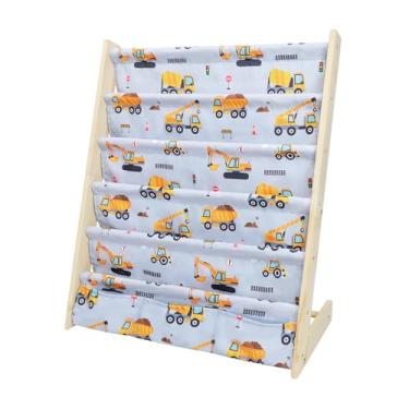 Imagem de wooshwa Estante Infantil Wooshwa, 5 Níveis, Organizador De Brinquedos E Livros Madeira, 3 Bolsos, Suporte Para Bebês Com Mangas Profundas Meninos, Sala Jogos, Berçário, Quarto (Escavadeira)