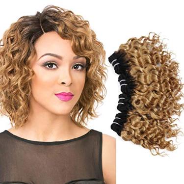 Imagem de FASHION LINE Linha 4 Pacotes Onda Profunda Estilo Bob Curto Ombré 1B/27 Cabelo Humano Virgem 50G Dois Tons Loiro Mel Trama Brasileira 8"