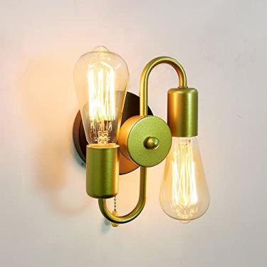 Imagem de VinTopsh Arandelas De Parede Com Interruptor Corrente, Luminárias Industriais Metal 2 Luzes, Iluminação Para Quarto, Banheiro, Cozinha E Varanda (Dourada)