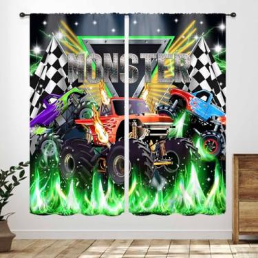Imagem de Cortinas de carro de corrida, desenho animado 3D frota carro de corrida estádio jogo legal caminhão monstro tratamentos de janela para adolescentes meninos crianças quarto sala de estar sala de jogos