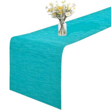 Imagem de GIVERARE Caminho De Mesa Longo Vinil Resistente Ao Calor, 30 X 2,7 M, Antiderrapante, Lavável, Pvc, Fácil Limpar, Capa Cômoda Plástico Premium Para Casamento, Decoração, Casa, Arte (Turquesa)