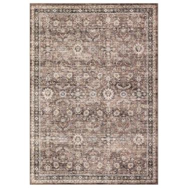 Imagem de COZYLOOM Tapetes laváveis 22,5 x 30,5 cm para sala de estar, boêmio, floral, antiderrapante, tapete grande para quarto, casa de fazenda, macio, resistente a manchas, para departamento, sala de jantar