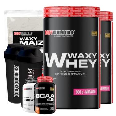 Imagem de Kit 2x Waxy Whey Morango 900g + Waxy Maize 800g + Power Creatina 100g + BCAA 4,5 100g + 2x Coqueteleira - Bodybuilders