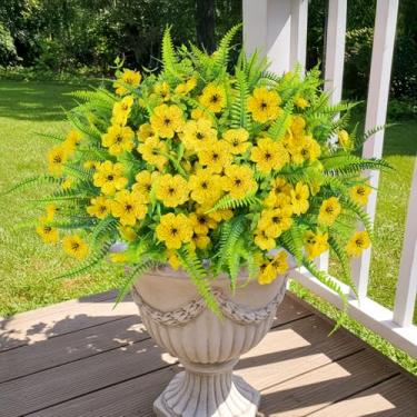 Imagem de 12 pacotes de flores artificiais ao ar livre, resistentes a UV, flores falsas, eucalipto, boston, samambaia, plantas falsas, flores de plástico para uso ao ar livre, para jardim de primavera, vaso de