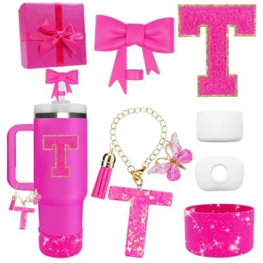 Imagem de Miglaja Conjunto de acessórios para Stanley Cup Accessories - caixa de presente contém topo de palha, bota de silicone, adesivos de letras e pingentes, conjunto de tampa de derramamento