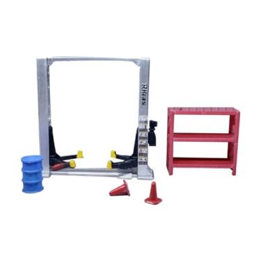 Imagem de Generic Conjunto de ferramentas para reparo de garagem Diorama 1/64, modelo de arquitetura de móveis, elevador realista, pórtico, cones de trânsito, oficina, Elevador Argent