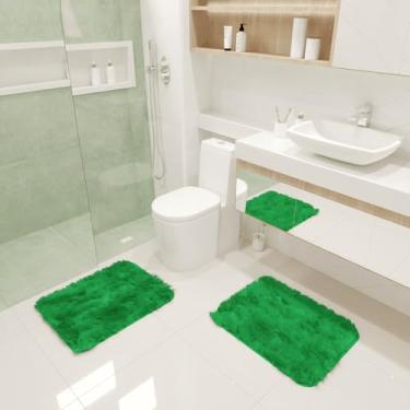 Imagem de Kit Tapete Banheiro Felpudo Peludo Verde 40 X 60 Cm