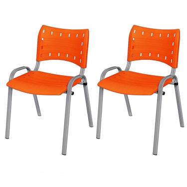 Imagem de Cadeira Iso Base Cinza Igreja, Escola, Escritório - Laranja - Kit 2 Peças