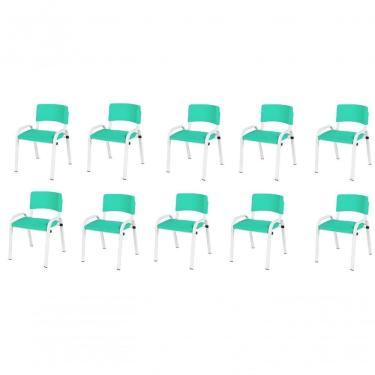 Imagem de Kit 10 Cadeira Iso Infantil Creche, Escola Base Branco Verde água
