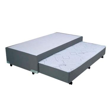 Imagem de Cama Box Bicama Auxiliar Solteiro Suede Espuma 8cm 88x188x40 Cinza