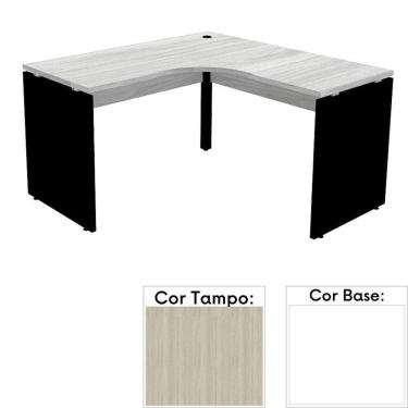 Imagem de Mesa de Escritório em L Pé Painel PE25 em MDP 155 x 155 x 60 cm Nogueira CasaBlanca e Base Branca