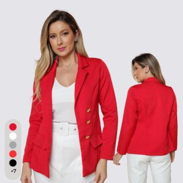 Imagem de Blazer Feminino Alfaiataria Com Botões - IVSTORE, Vermelho, M(38-40)