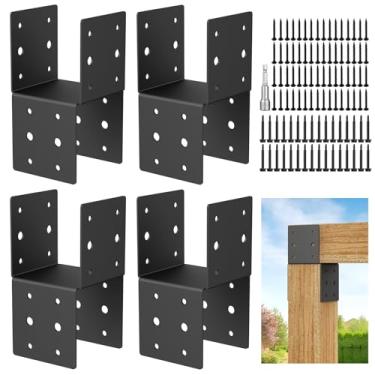 Imagem de Lipshome Suporte de conexão de tampa de poste 4pcs, suporte de poste 4x4, poste de madeira Base de poste de calibre 14, conector de âncora de poste de aço, suporte de montagem de aço com par