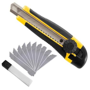 Imagem de Kit Estilete Profissional Emborrachado 18mm com 11 Lâminas Sistema de Trava Disponível em Cores Sortidas