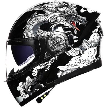 Imagem de Capacete Flip Up Front Bluetooth Capacete De Motocicleta Capacete Ti-collision Certificado Dot/Ece Com Viseira Solar Dupla D Fones De Ouvido Com Alto-falante Duplo Para Hom, D, XXL（61~63cm）