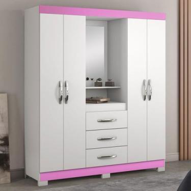 Imagem de Guarda-Roupa Infantil 4 Portas 3 Gavetas Essen com Espelho Flex Rosa/B