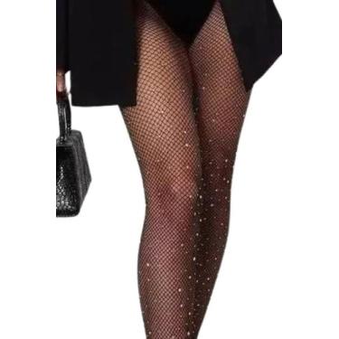 Imagem de Meia Calça Arrastão Importada Luxo com Strass - Genérica, Único, Preto