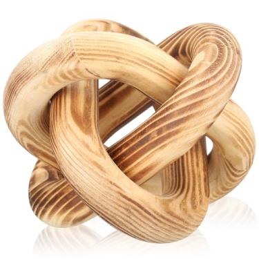 Imagem de Yalikop Decoração de nó de madeira com 3 elos – decoração de mesa de centro esculpida à mão, decoração de elos de corrente boho, prateleira moderna, objetos rústicos para casa, sala de estar, quarto