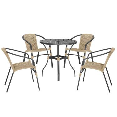 Imagem de 04 Cadeiras Floripa E Mesa Roma 100cm Preta Trama Original Rami