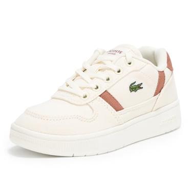 Imagem de Lacoste Tênis infantil unissex com clipe em T, Branco/marrom, 11.5 Little Kid