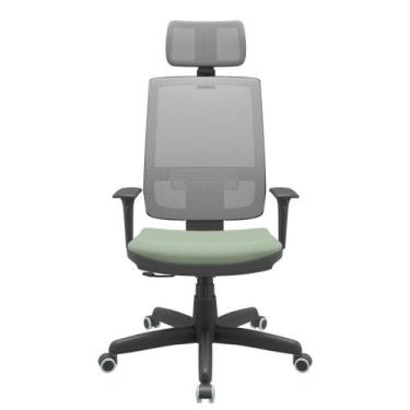 Imagem de Cadeira Office Brizza Tela Cinza Com Encosto Assento Vinil Verde Relax