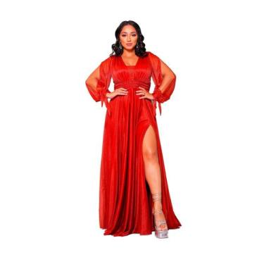 Imagem de Vestido Festa Tule Manga Longa Madrinha Formatura Convidada - Glamoor 