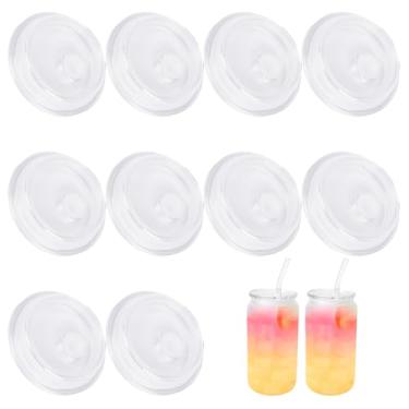 Imagem de Pacote com 10 tampas de acrílico para copos de vidro de 473 ml, tampa de canudo, substituição de tampa de copo, tampas de plástico reutilizáveis à prova de derramamento para copos de vidro, xícara de