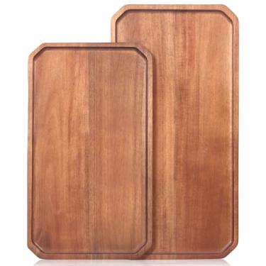 Imagem de Travessas grandes de madeira de acácia - tábuas de charcutaria de madeira, prato decorativo para frutas, alimentos, queijo - bandeja retangular para balcão de cozinha