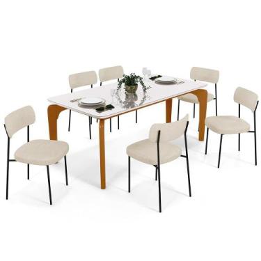 Imagem de Mesa De Jantar Capri 160cm Off White Nature Com 6 Cadeiras Melina B05 