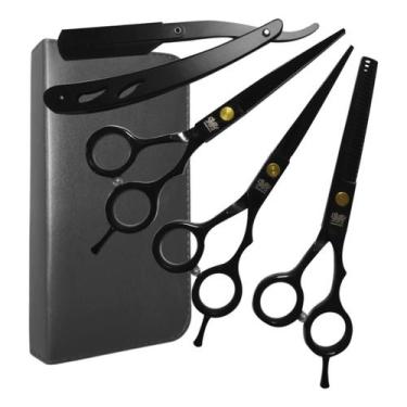 Imagem de Kit Completo 3 Tesouras Obopekal Para Barbeiro Cabeleireiro Profission