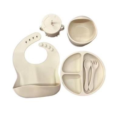 Imagem de Kit Alimentação Infantil Silicone 6 Peças com Ventosa Talheres Prato A