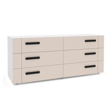 Imagem de Cômoda Lisboa 6 Gavetas Creme e Branca - Modern, Branco e Amêndoa