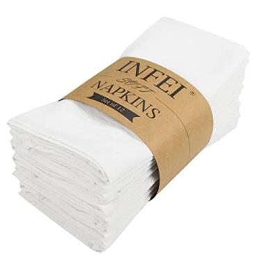 Imagem de INFEI Guardanapos De Pano Jantar Cor Lisa, Conjunto Com 12 (40 X 29 Cm), Mesa Cozinha Algodão Reutilizáveis, Para Coquetéis, Casamentos, Hotéis E Uso Doméstico (Branco)