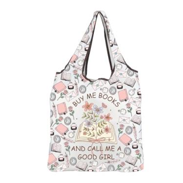 Imagem de MBMSO Bolsa de compras reutilizável de romance histórico Buy Me Books and Call Me a Good Girl, presente para amantes de livros, bolsa de leitura dobrável, Bolsa F Bookish Girlies, Large
