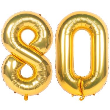 Imagem de CHANGZHONG Balões De 40" Com Números Dourados, Folha Hélio, Mylar, Decoração Para Festa Aniversário E Banquete, 80