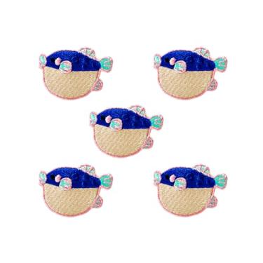 Imagem de Bru_289 Conjunto de 5 peças Mini Peixe Puffer Balão Peixe Blowfish Logotipo de Desenho Animado Fofo 1 Patches Costura Ferro em Aplique Bordado Emblema Sinal Remendo Roupas Fantasia DIY