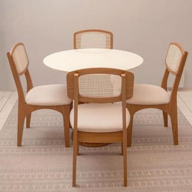 Imagem de Mesa de Jantar Redonda Base Ripada c/ 4 Cadeiras 100% MDF - Dalla Cost
