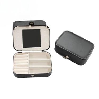 Imagem de Porta joias Grande Para Viagem Portátil Caixa Armazenamento para brincos, anéis, pulseira Generic e Bijuteria Com espelh (Preto)