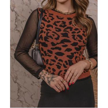 Imagem de Colete justo tricot modal animal print onça estampa moda feminina - FI