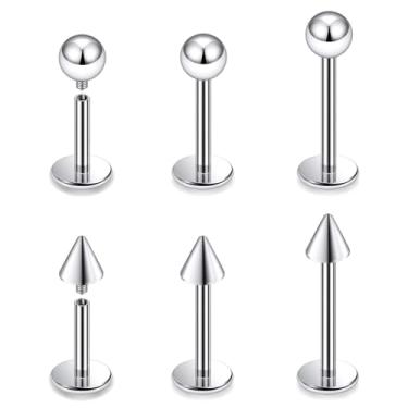 Imagem de Vqoxaggi Piercing Labret 16G Joias Internas Rosqueadas de Aço Cirúrgico Monroe Piercing Labial Brincos de Cobra Joias para Mulheres Homens Comprimento da Barra de Prata 6 mm/8 mm/10 mm