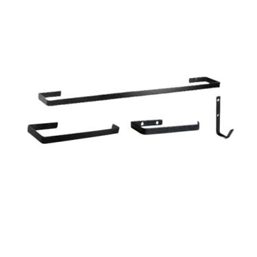 Imagem de Kit Suporte Acessórios para Banheiro Porta Toalha Papel E Gancho Multi Uso 5 peças Preto tx(Kit - 4 Peças)