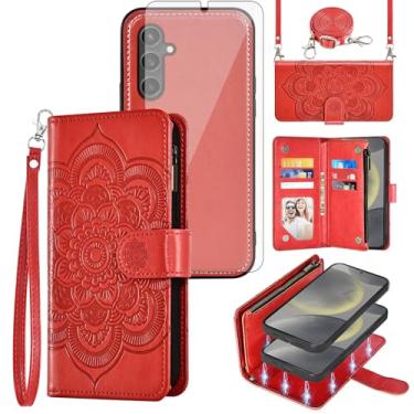 Imagem de Asuwish Capa de celular para Samsung Galaxy S24 5G Carteira com zíper magnética destacável com protetor de tela de vidro temperado, alça transversal, suporte de cartão de flores S 24 24S G5 SM-S921U