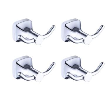 Imagem de Suporte de parede para lenços de papel, em aço inoxidável cromado, suporte para toalhas, suporte para papel higiênico, gancho para roupão com sabão e produtos de limpeza (4 ganchos duplos)