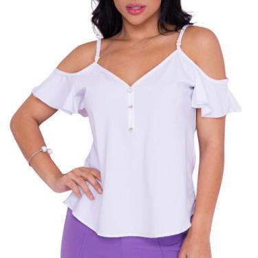 Imagem de Blusa Ciganinha Manga Curta Alça Feminina Decote V Botões Crepe Blusin