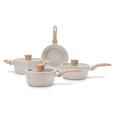 Imagem de Jogo De Panelas Antiaderente Ceramic Life 4 Peças Sirius Com Indução Vanilla Brinox