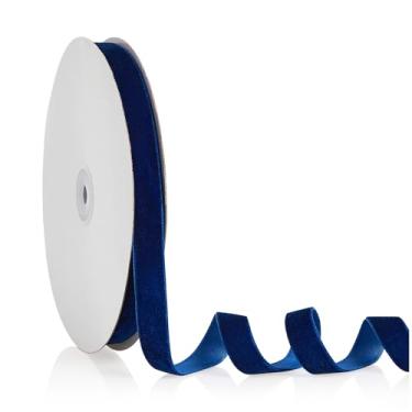 Imagem de Fita de veludo azul marinho 1,5 cm x 20 metros, fita de Natal perfeita para decoração de guirlanda de árvore de Natal, enfeites de artesanato artesanal, embrulho de presente e fabricação de laços