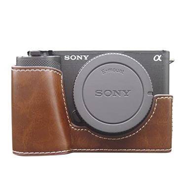 Imagem de Rieibi Capa para câmera ZV-E1, meia capa de couro PU compatível com Sony ZV-E1, ZVE1, café