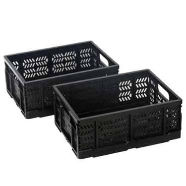 Imagem de PAG-Mass Caixas De Leite Plástico Resistente Para Armazenamento, Pacote Com 4 Armazenamento Empilháveis, Cesta Dobrável Alça Compras, Ideal Escritórios E Lojas Materiais Escolares, Preta