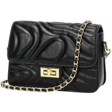 Imagem de Supaico Bolsas de ombro pequenas acolchoadas para mulheres bolsa transversal de couro vegano moderna bolsa de ombro feminina bolsa de mão com alça de corrente, preta 1