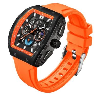 Imagem de findtime Relógio masculino com cronógrafo, analógico, esportivo, à prova d'água, cronômetro, para corrida, para homens, luminoso, fase da lua, exclusivo Tonneau, relógio de segunda mão, Laranja